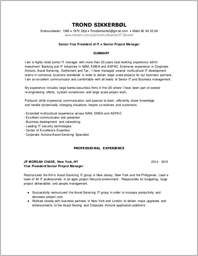 Business Development Resume Working Closily With Managers