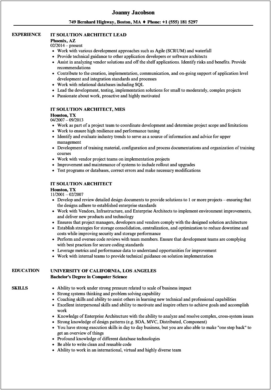 Business Objectives To System Requirements Architect Resume