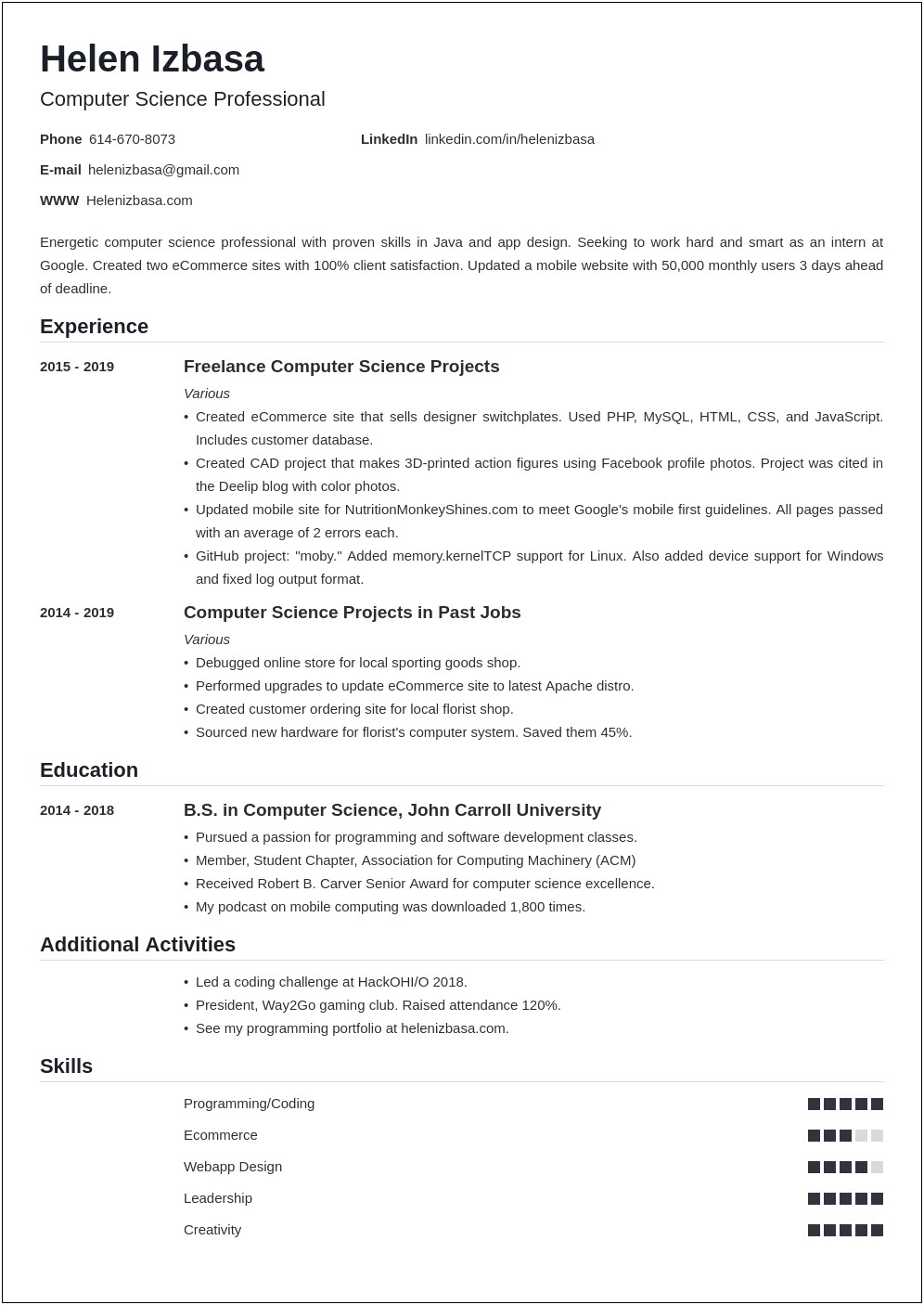 Business Student Resume For Internsjips Jobs