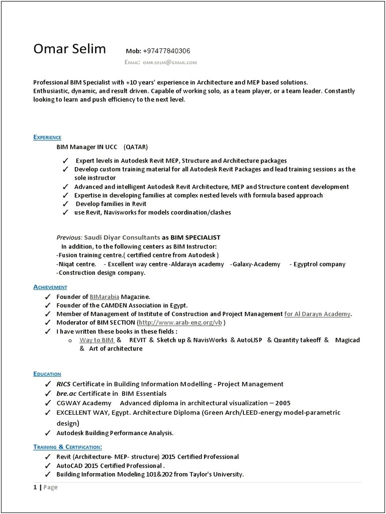 Cad Revit Architecture Designer Sample Resume