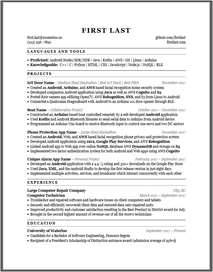 Cali Award On Law School Resume