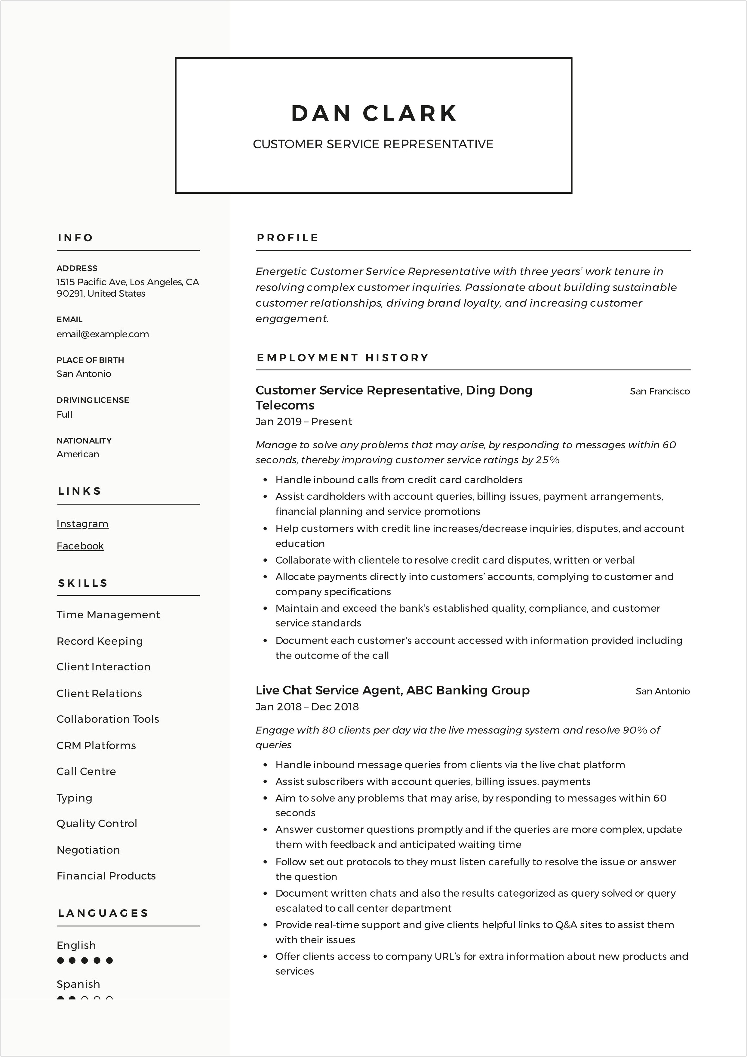 Call Center Customer Service Representative Resume Objective