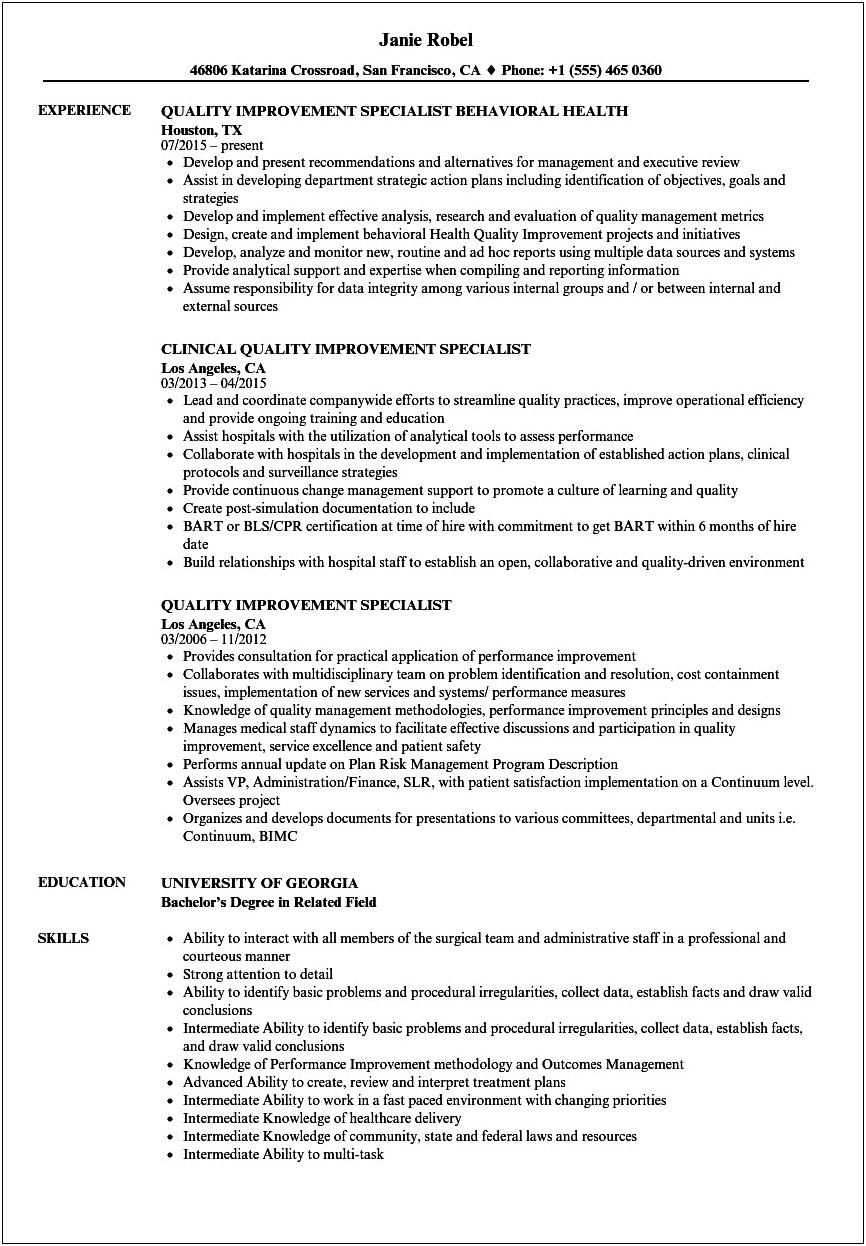 Can I Put Quality Improvement Project In Resume