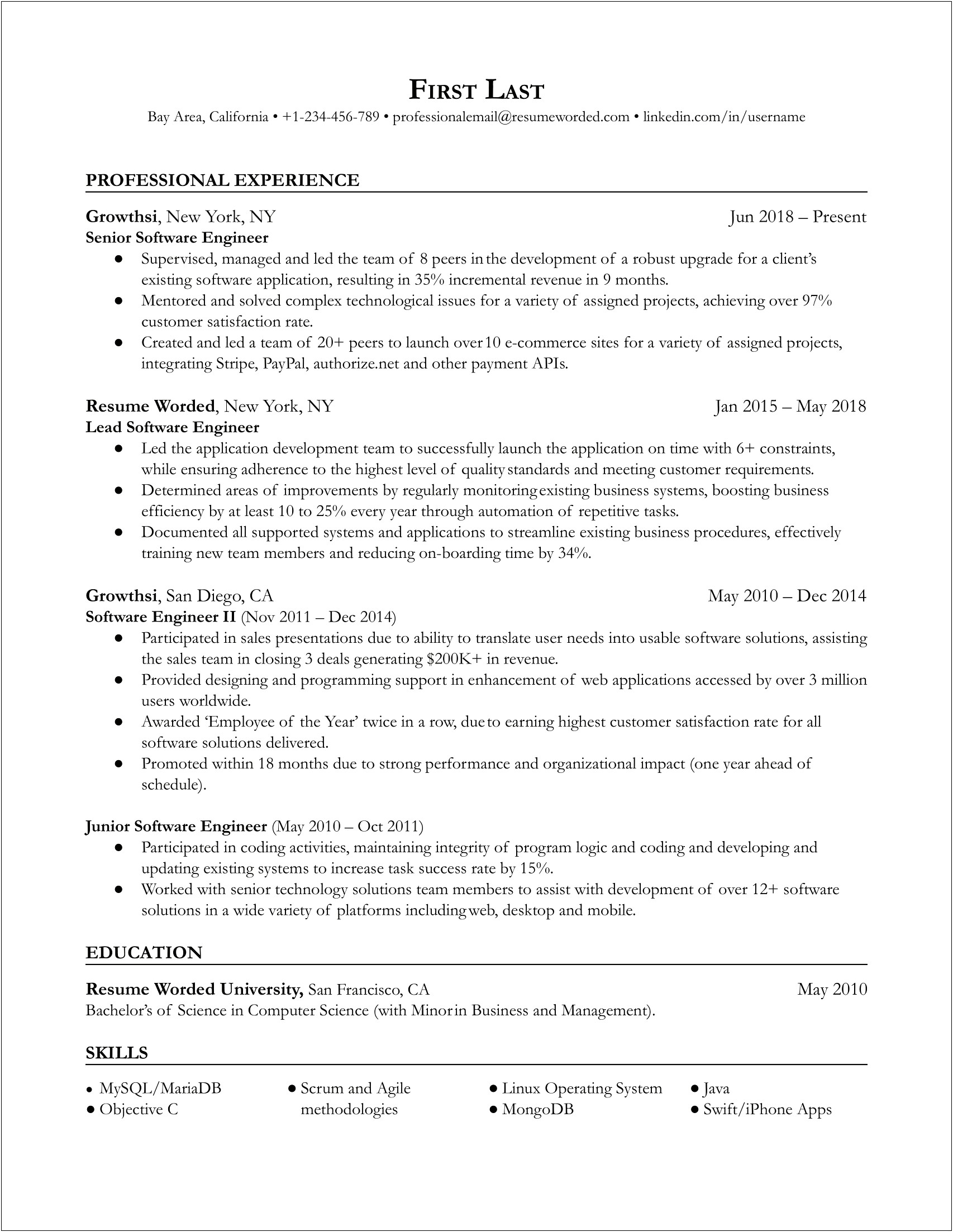 Canadian Resume Examples Experienced Developer