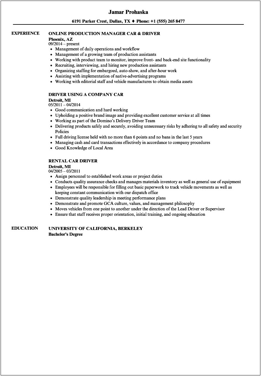 Car Driving Authorization Letter Resume Sample