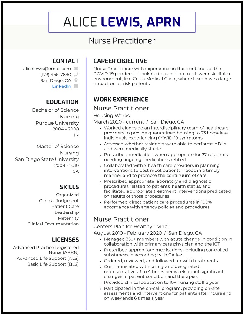 Cardiology Nurse Practitioner Job Description Resume