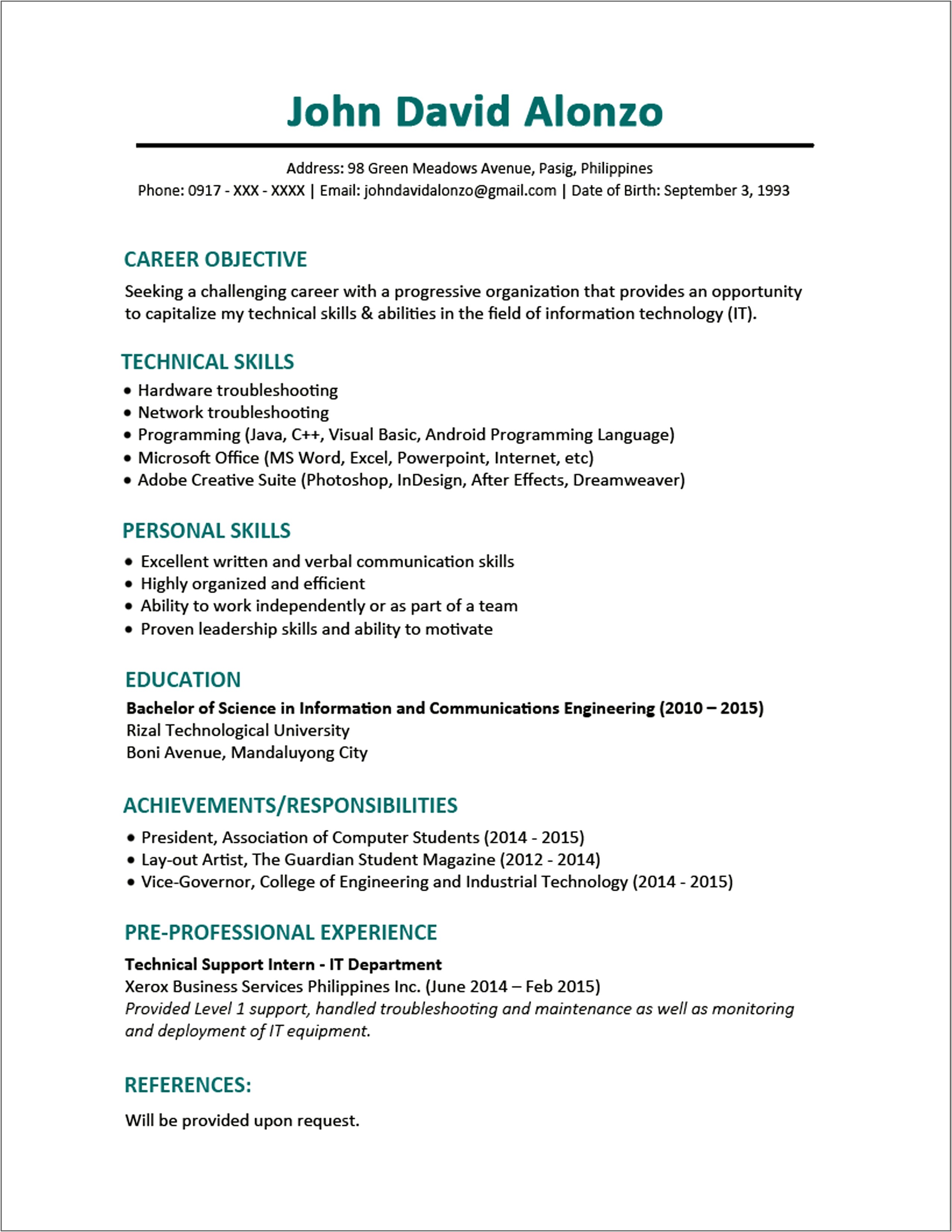 Career Center University Resume Sample In Word