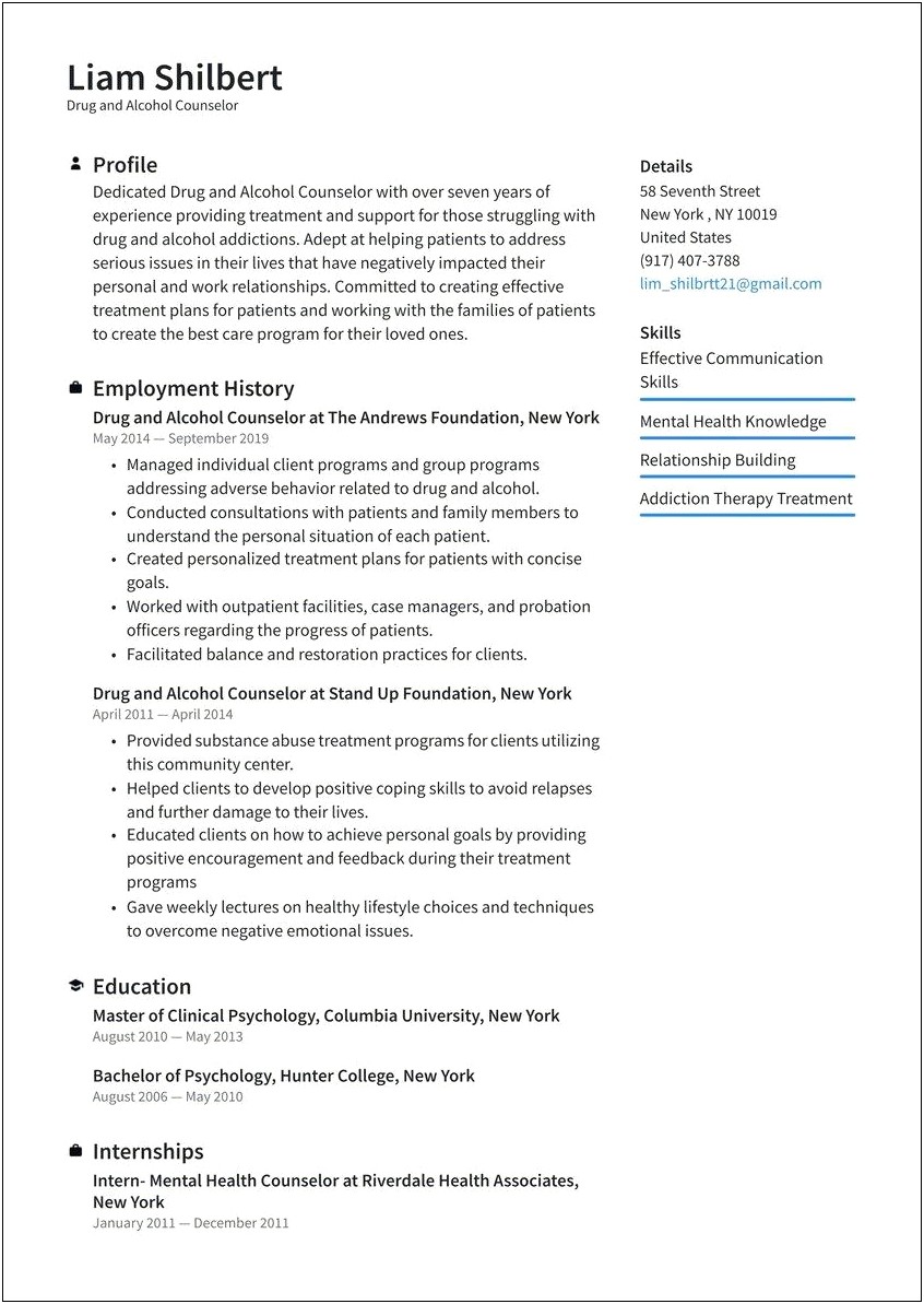 Career Change Substance Abuse Counselor Resume Sample