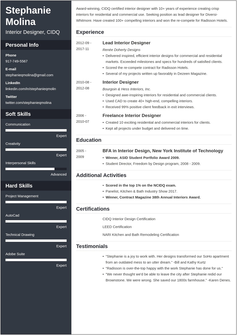 Career Objective For Interior Design Resume