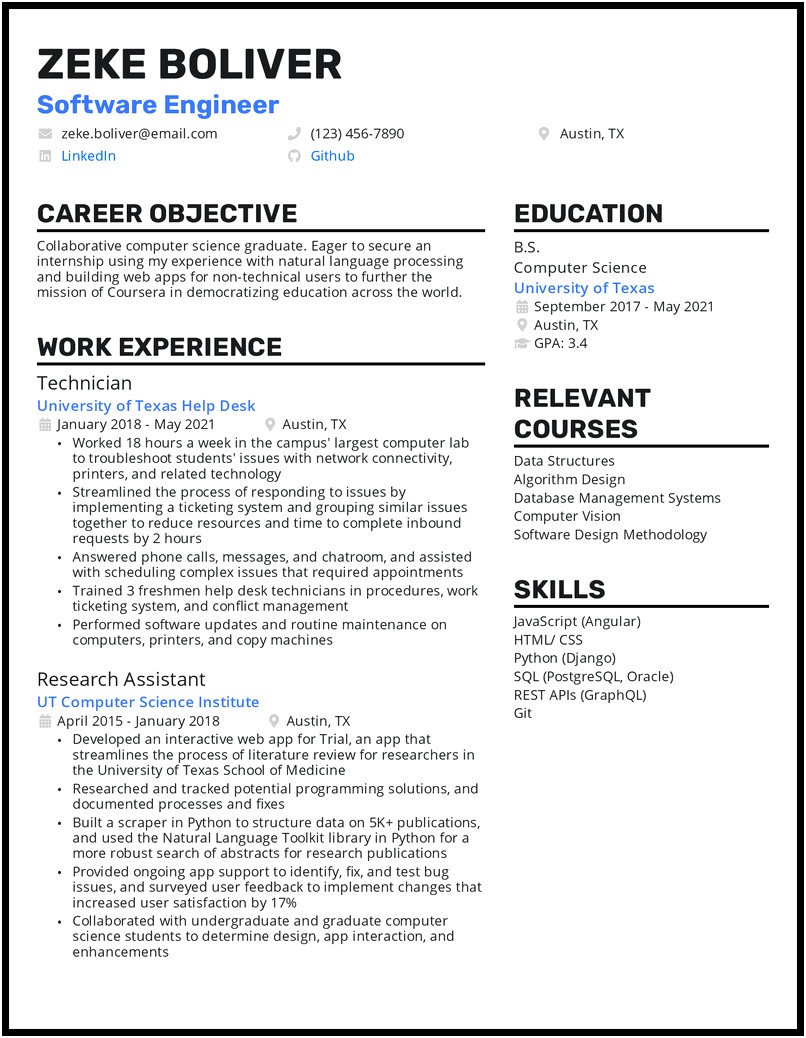 Career Objective For Internship Resume Examples