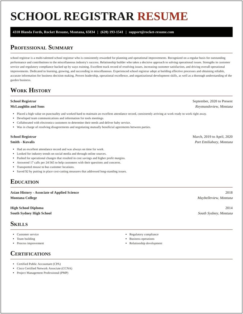Career Objective For Resume School Registrar