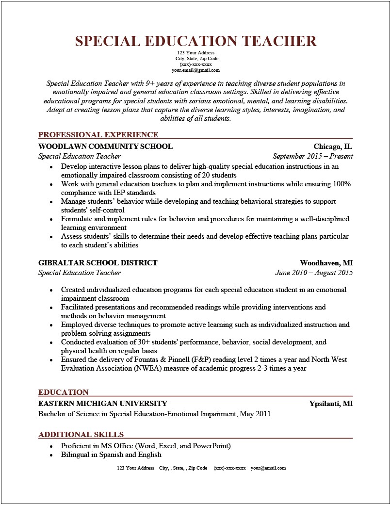 Career Objective For University Teacher Resume