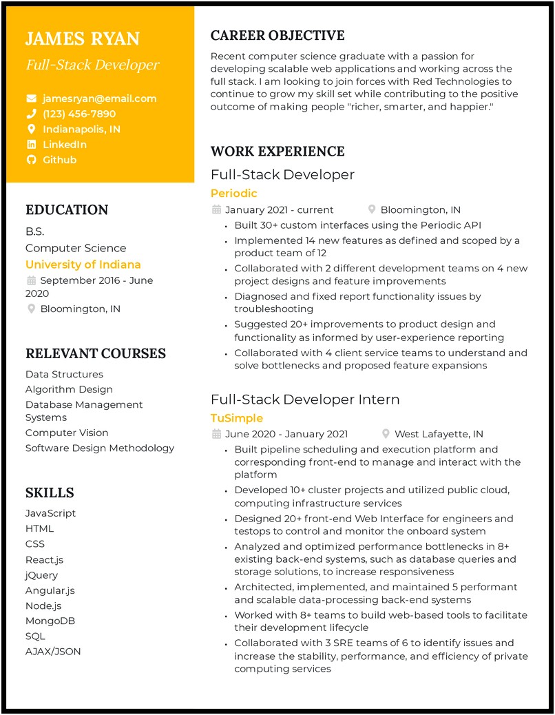 Career Objective For Web Developer Resume