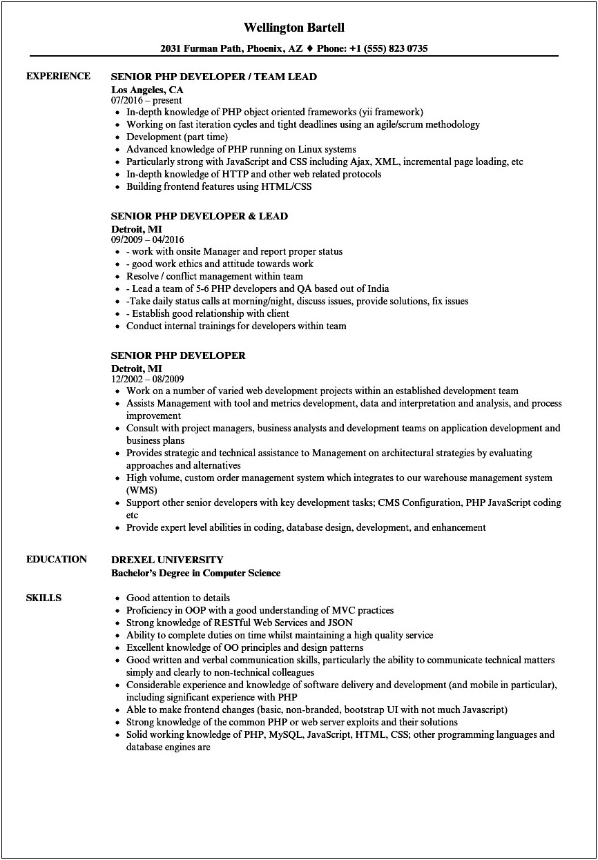 Career Objective In Resume For Php Developer