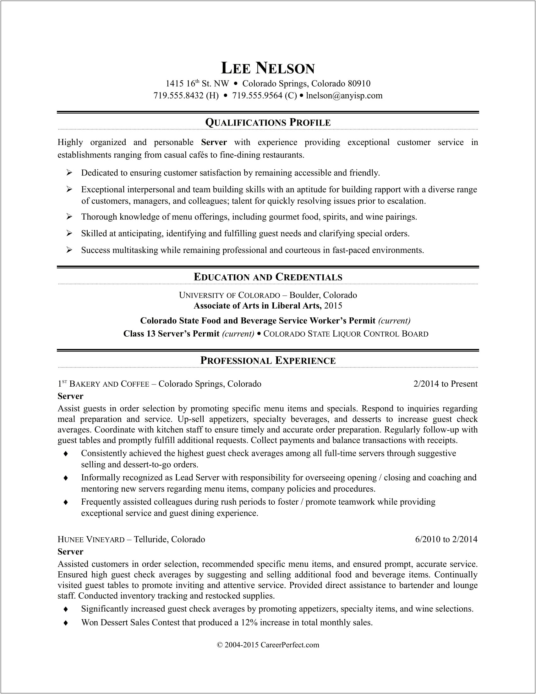 Career Objective On Resume For Server