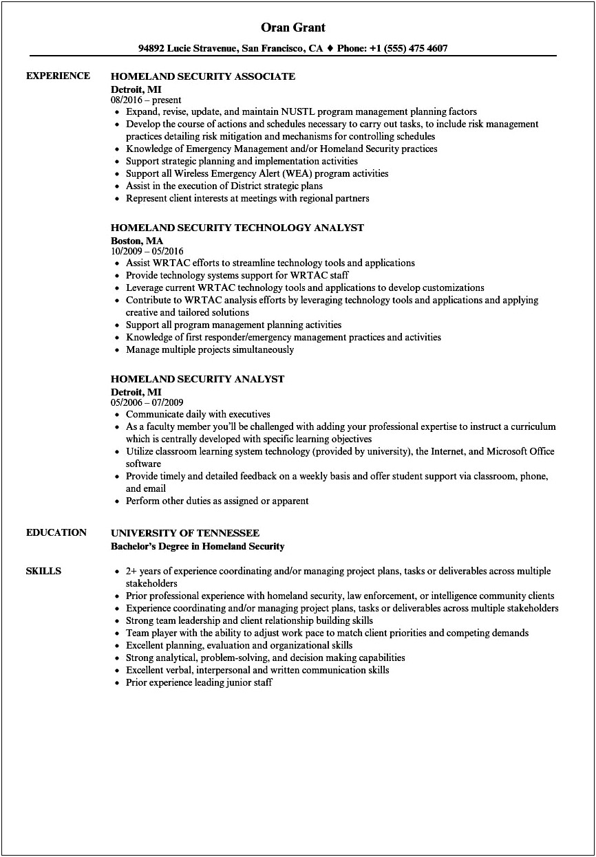 Career Objectives For Resume For Counter Terrorism