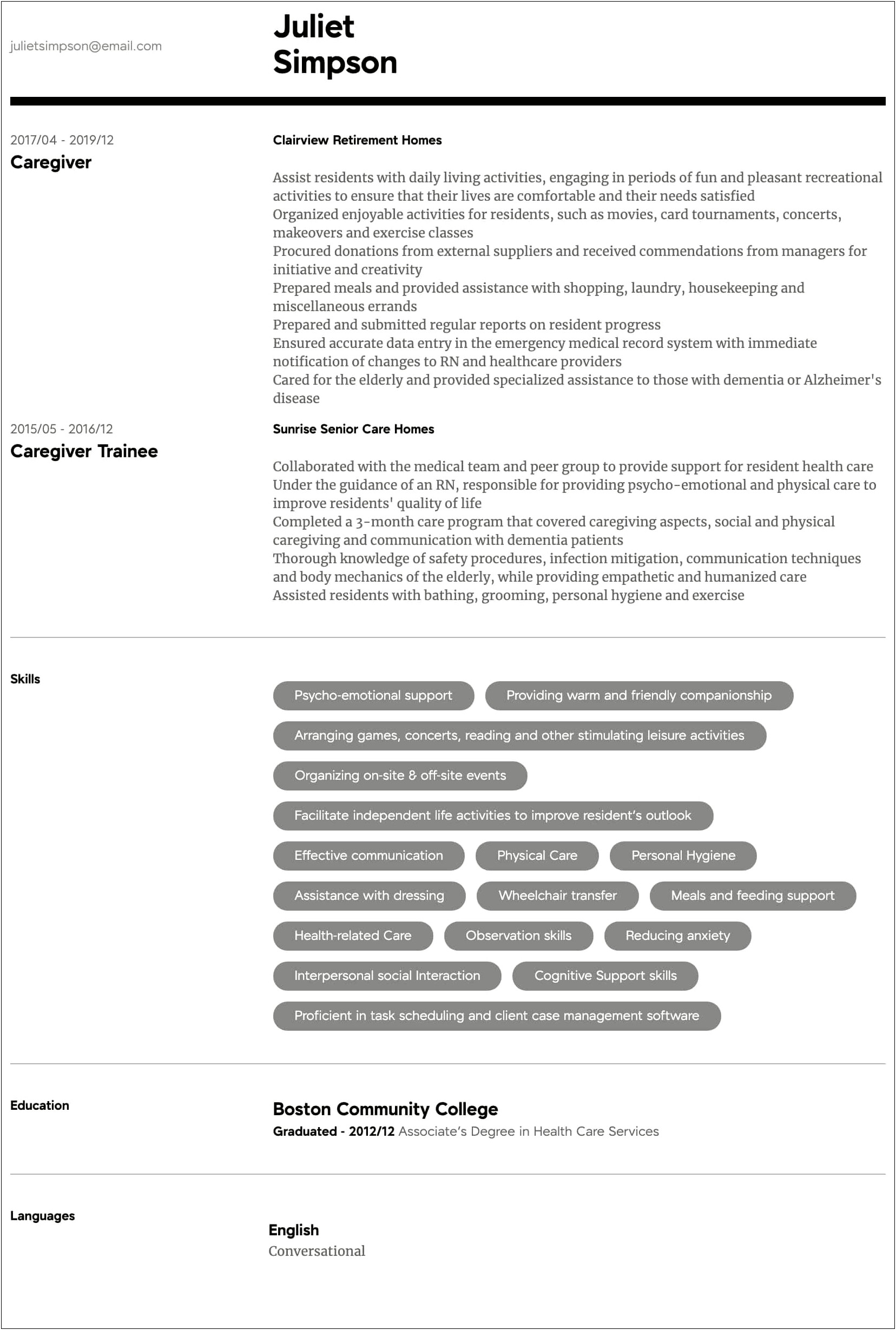 Caregiver Skills And Abilities For A Resume