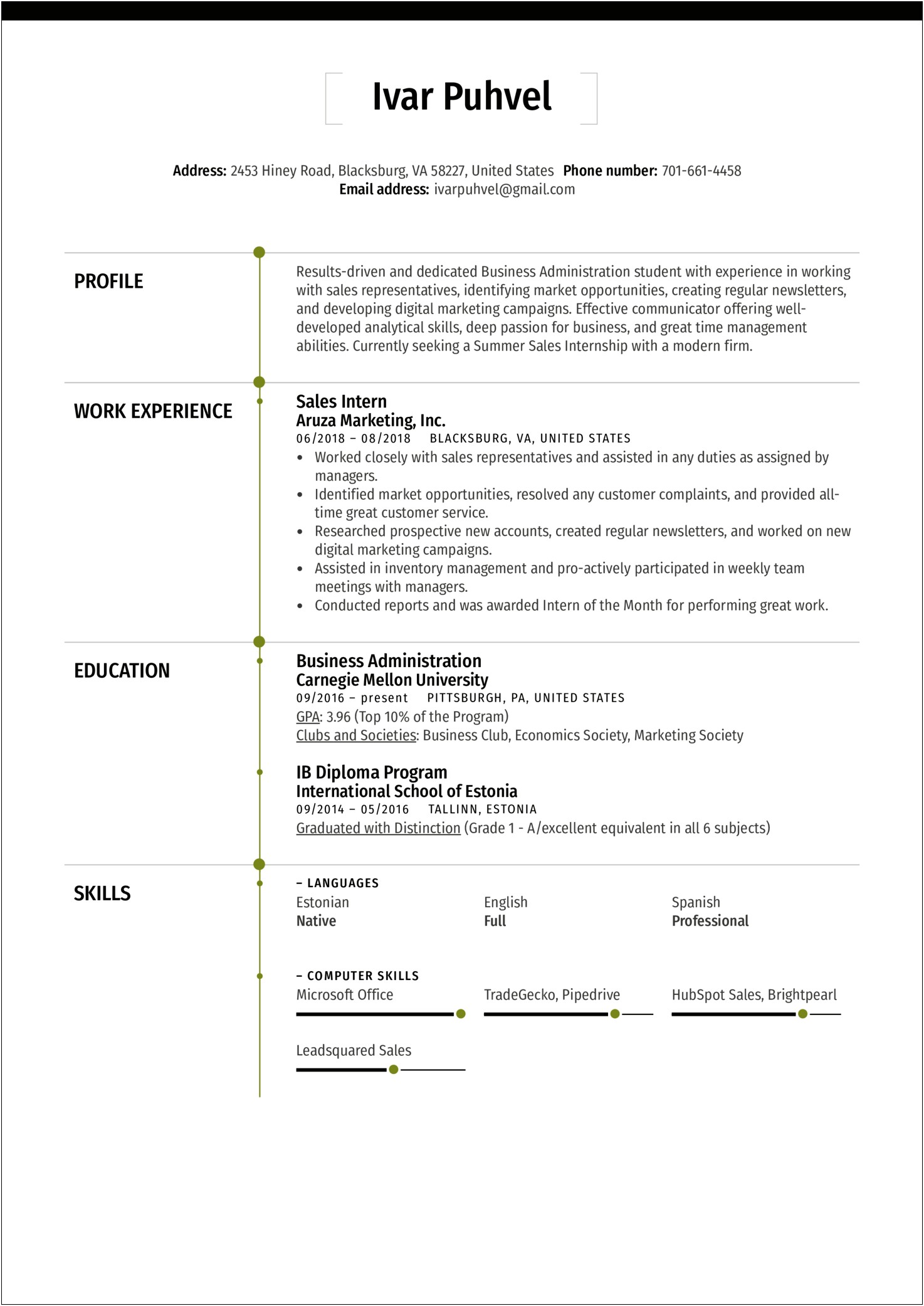 Carnegie Mellon Sample Computer Science Resumes