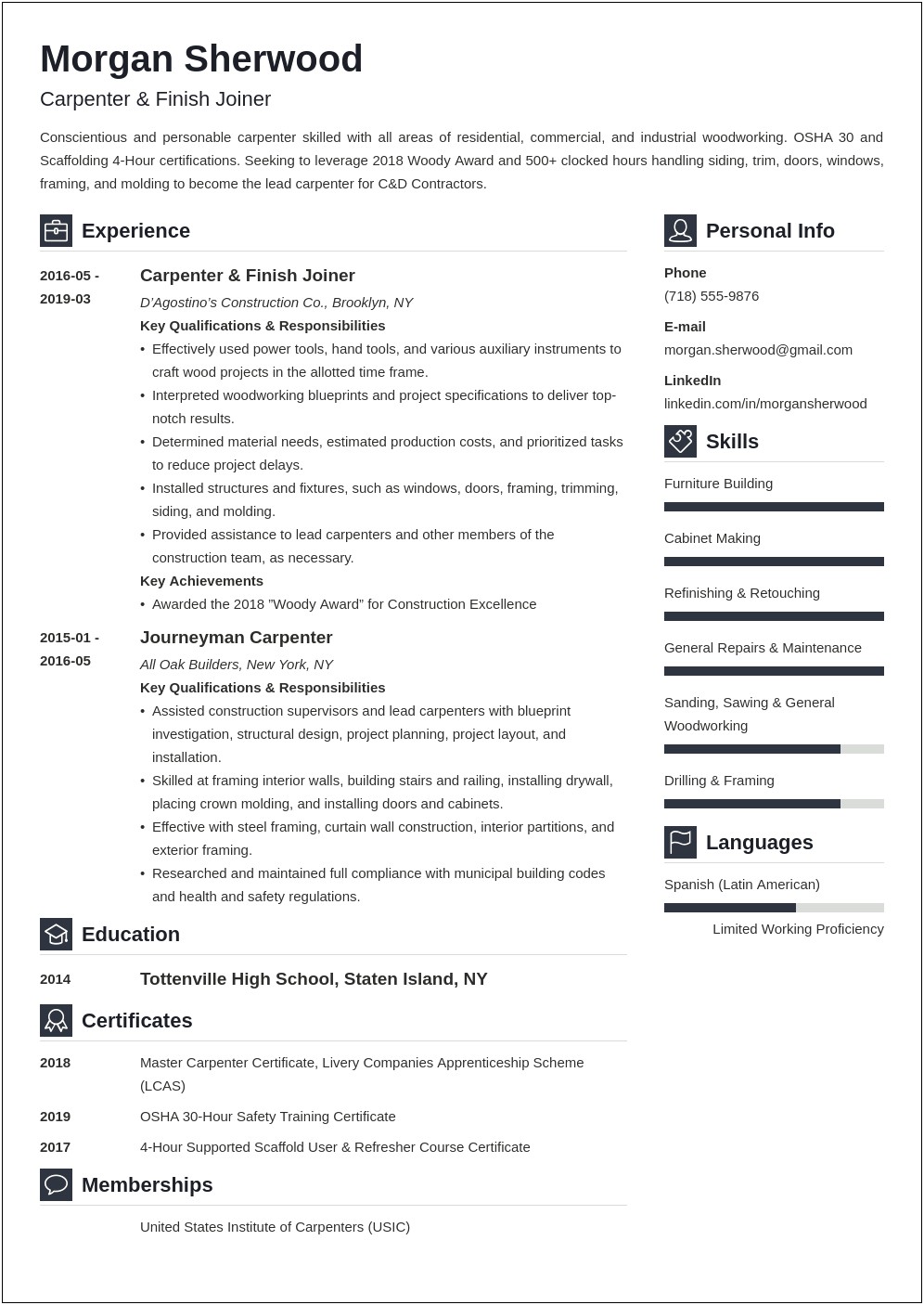 Carpinter Gypson Board Job Description Resume