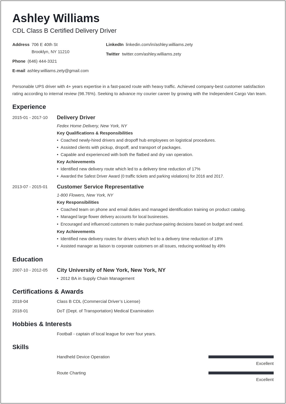 Carrier Objective For Driver For Resume