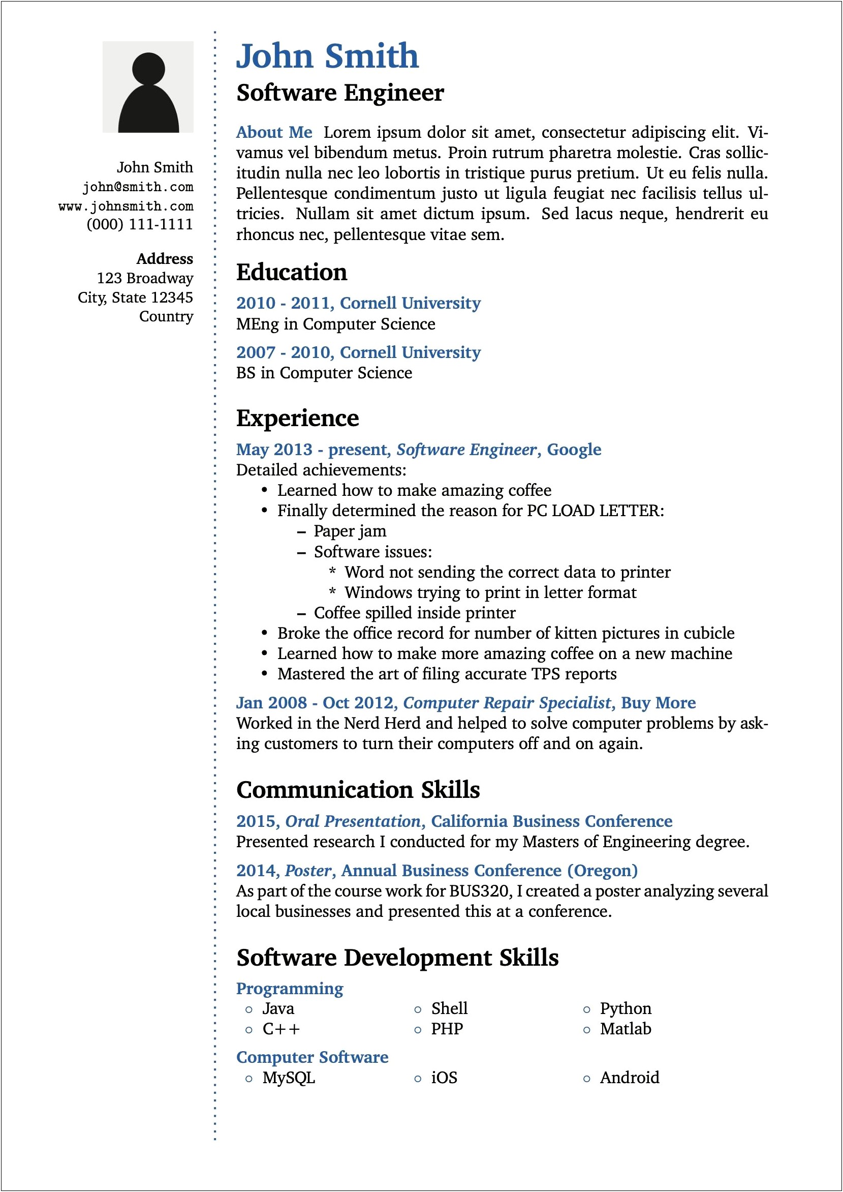 Cascade One Page Resume Template Free Download