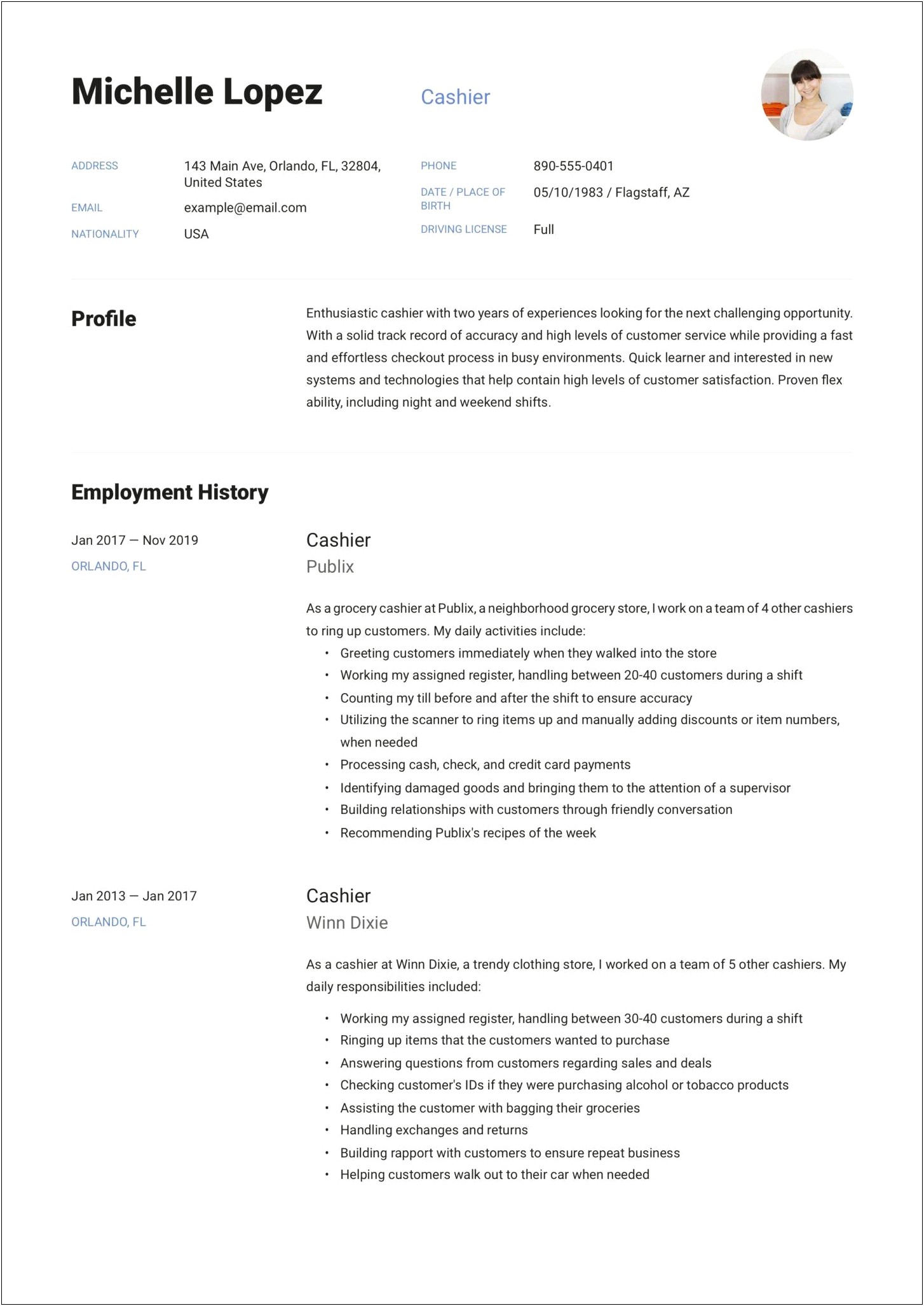 Cash Handling Job Description For Resume