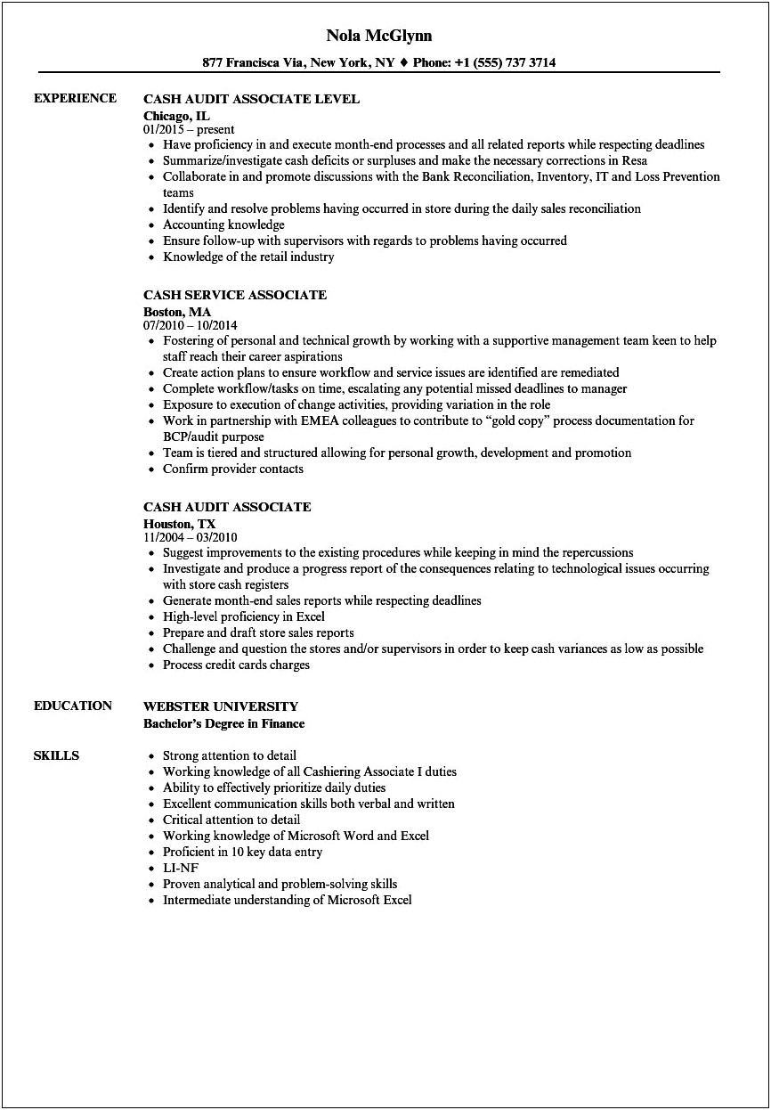 Cash Office Associate Skills For Resume