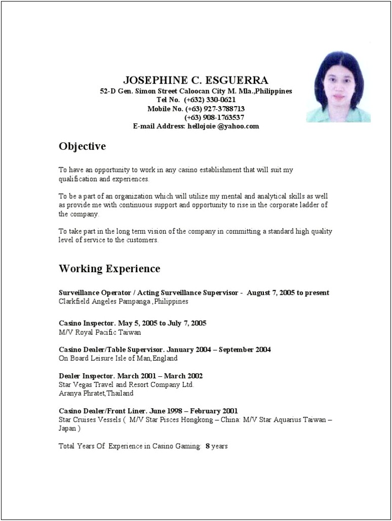 Casino Dealer Job Description For Resume