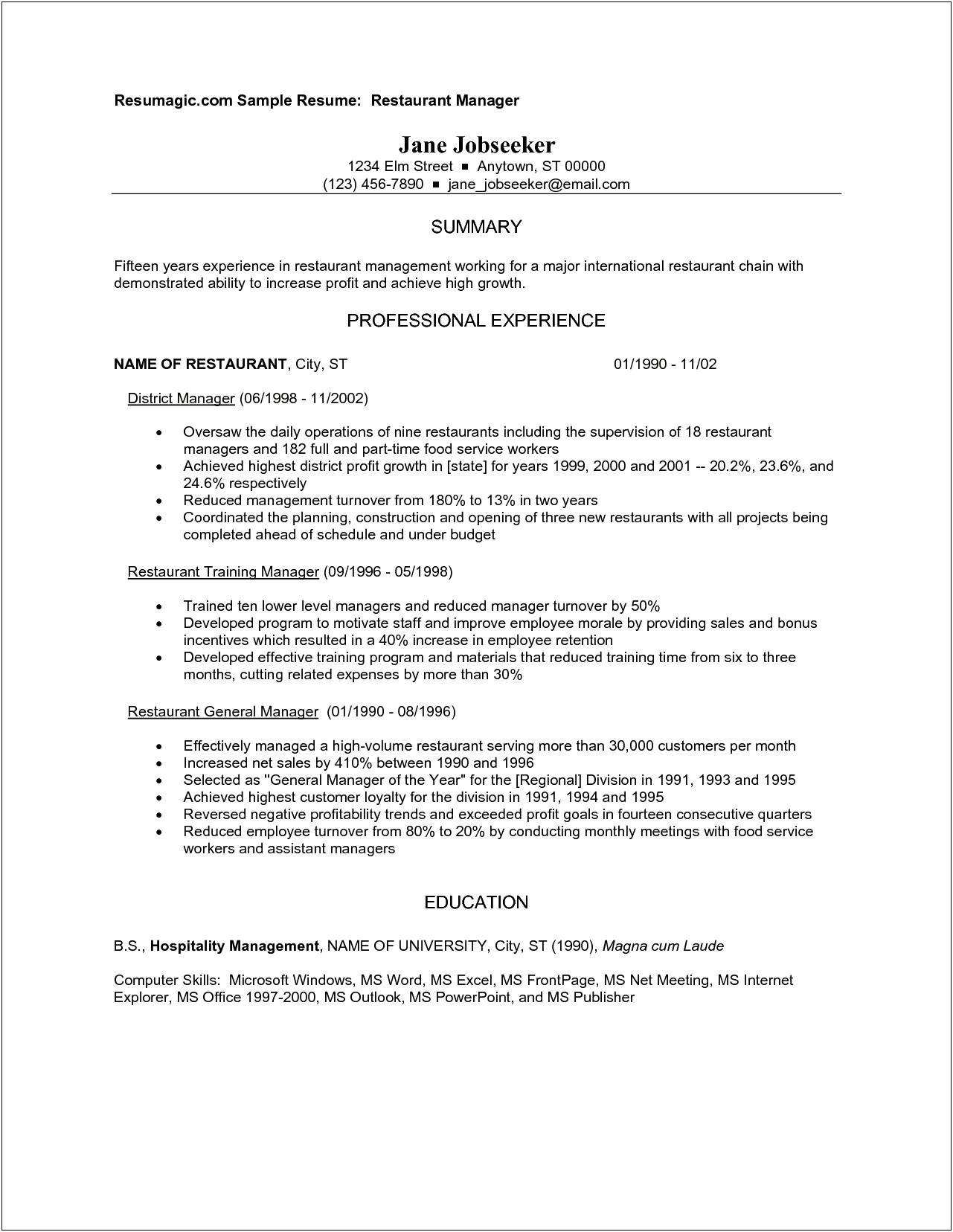 Catering And Hospitality Resumes Objective Examples