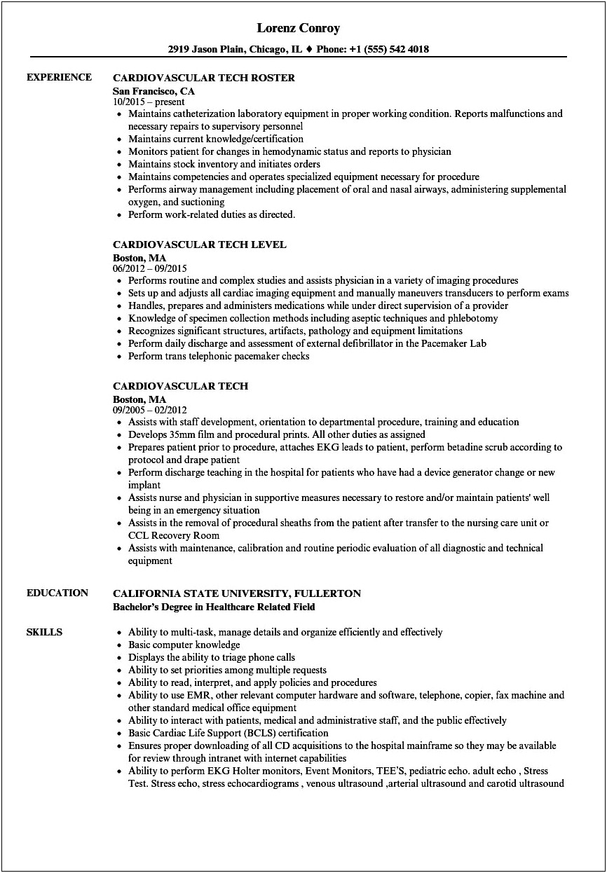 Cath Lab Nurse Skills For Resume