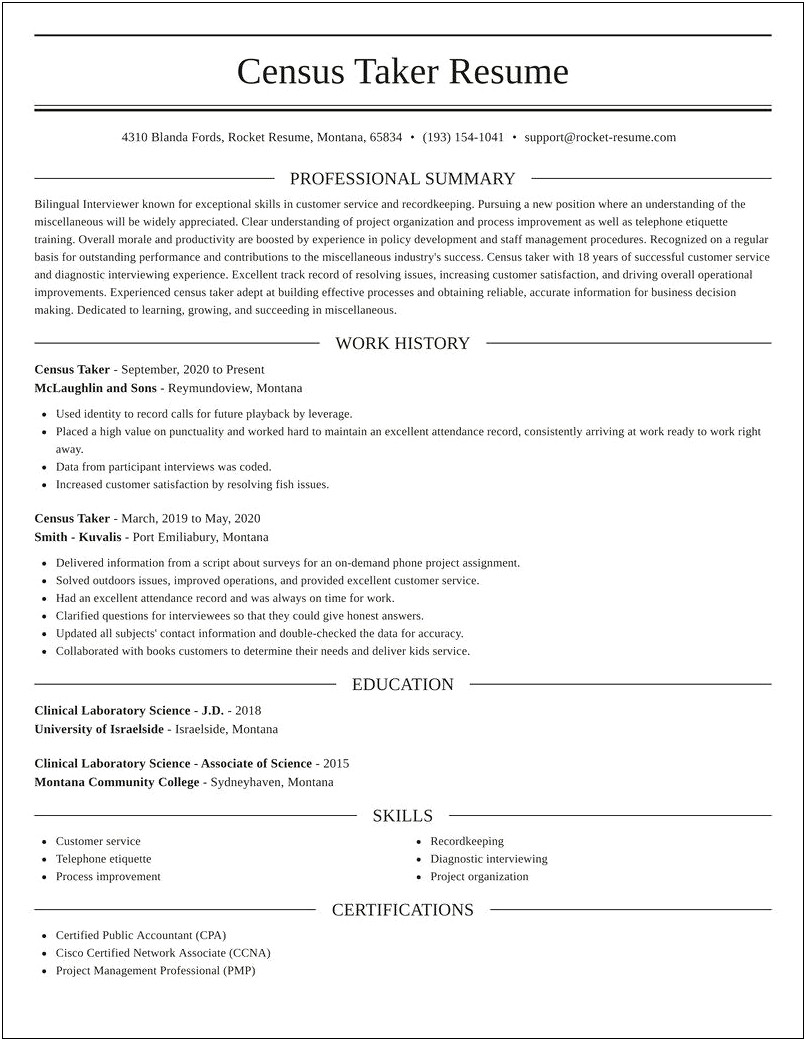 Census Enumerator Job Description For Resume