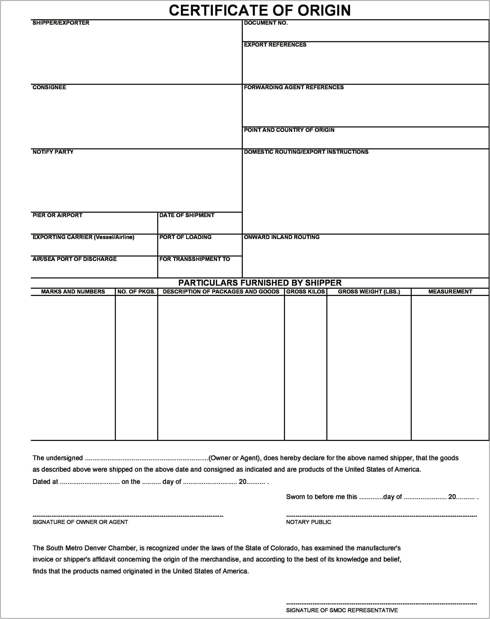 Certificate Of Origin Ups Template Download