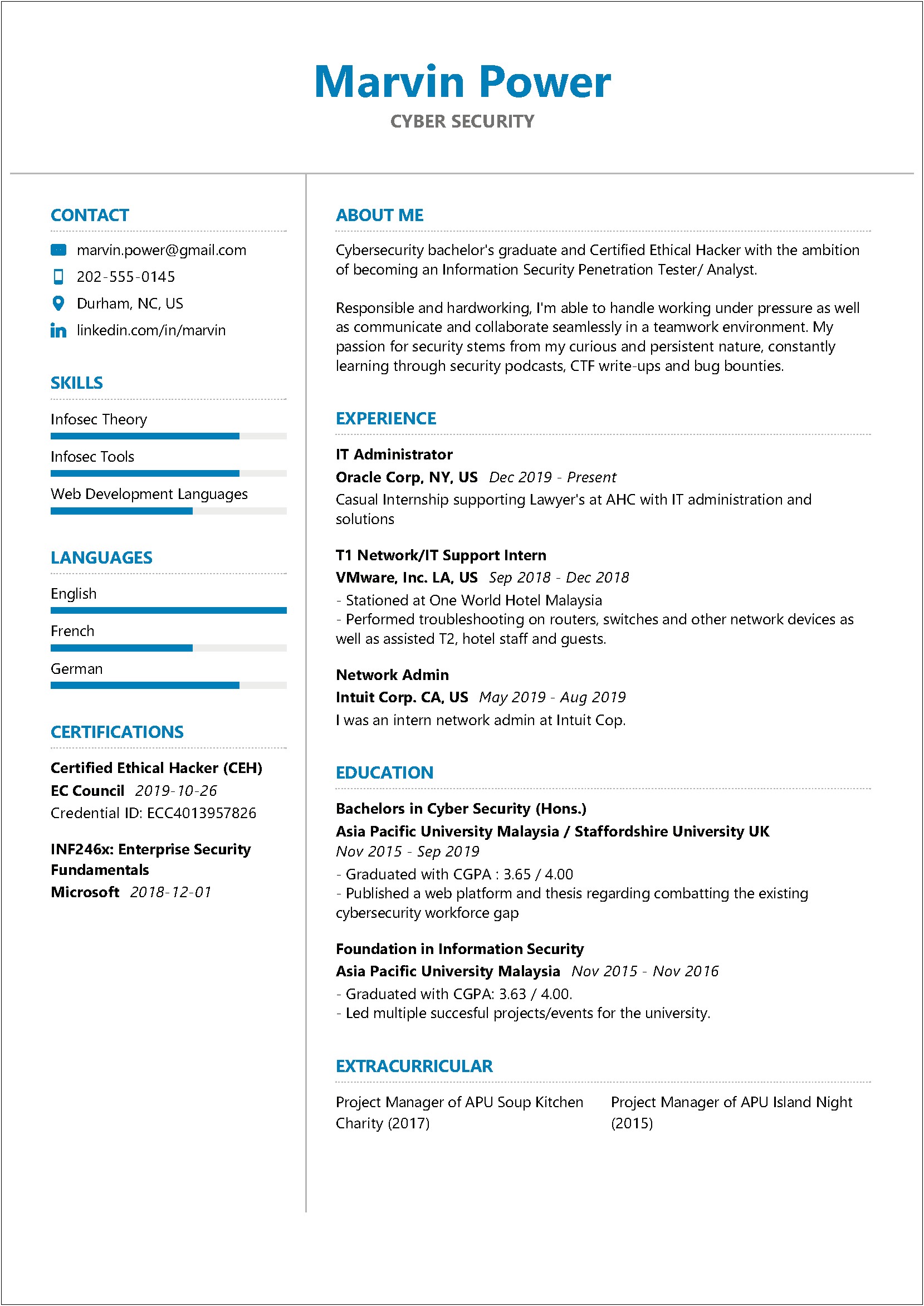 Certified Ethical Hacker Resume Profile Example