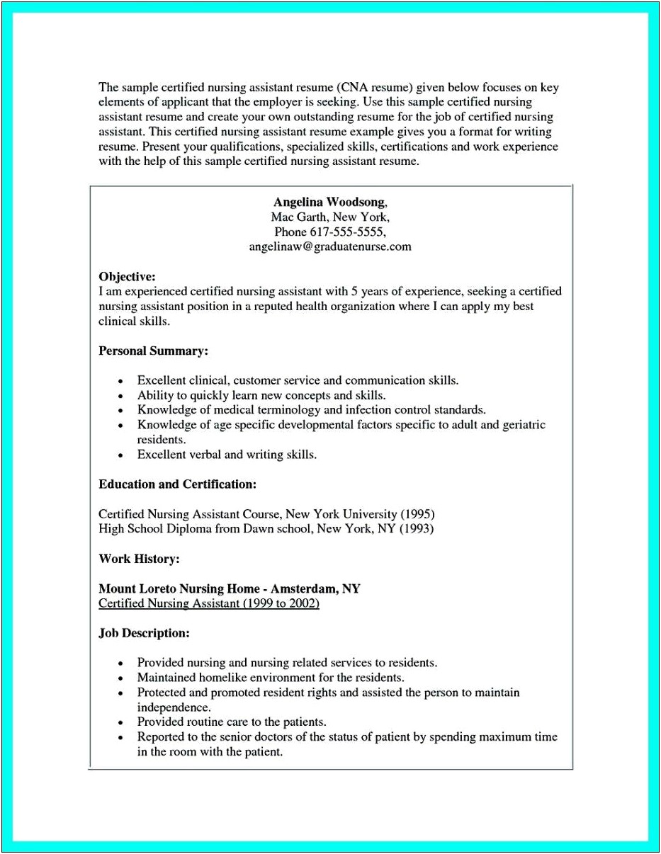 Certified Nurse Assistant Resume Cover Letter
