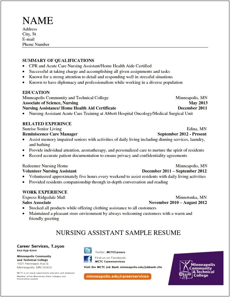 Certified Nurses Assistant Job Description For Resume