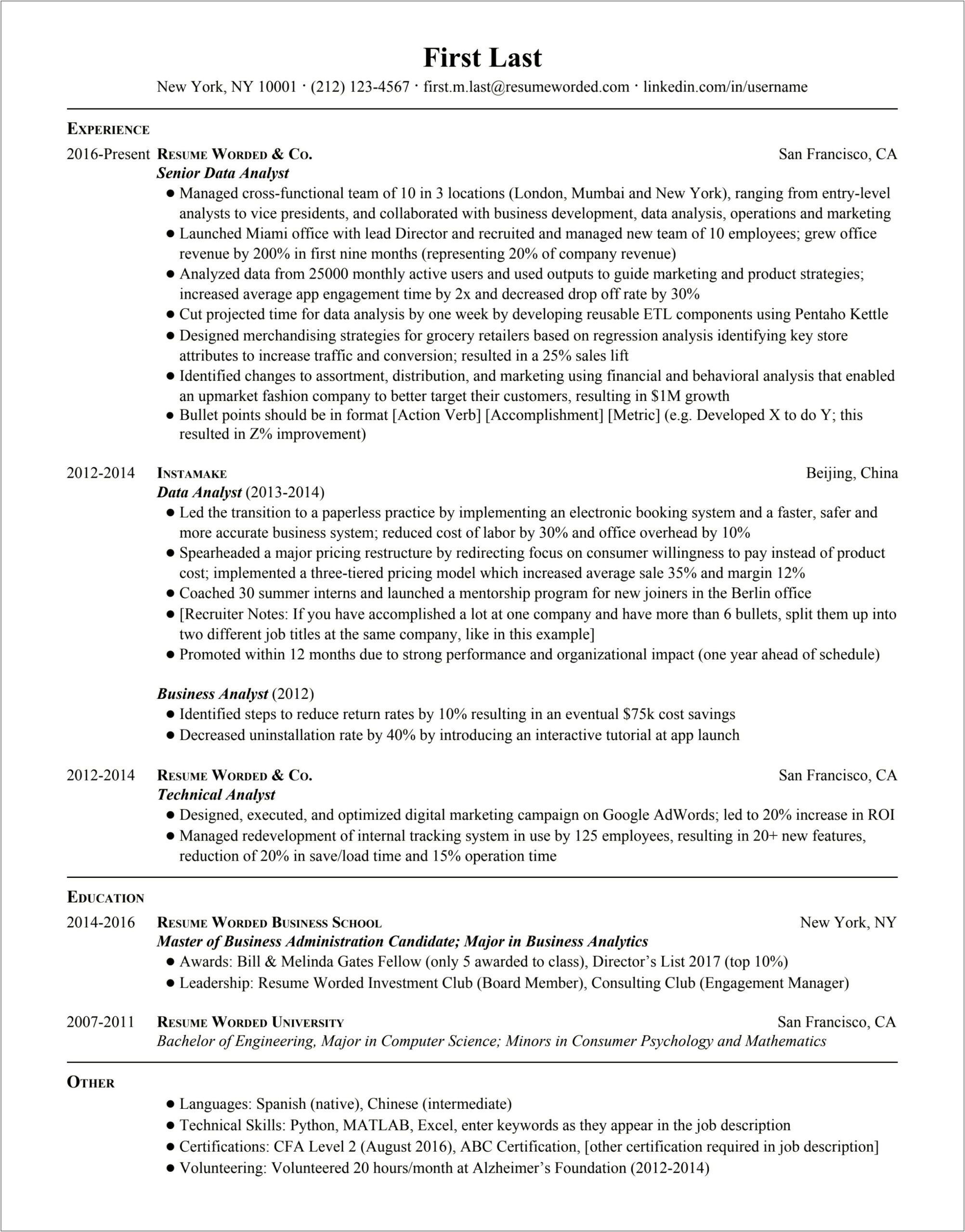 Cfa Level 1 Candidate Resume Sample