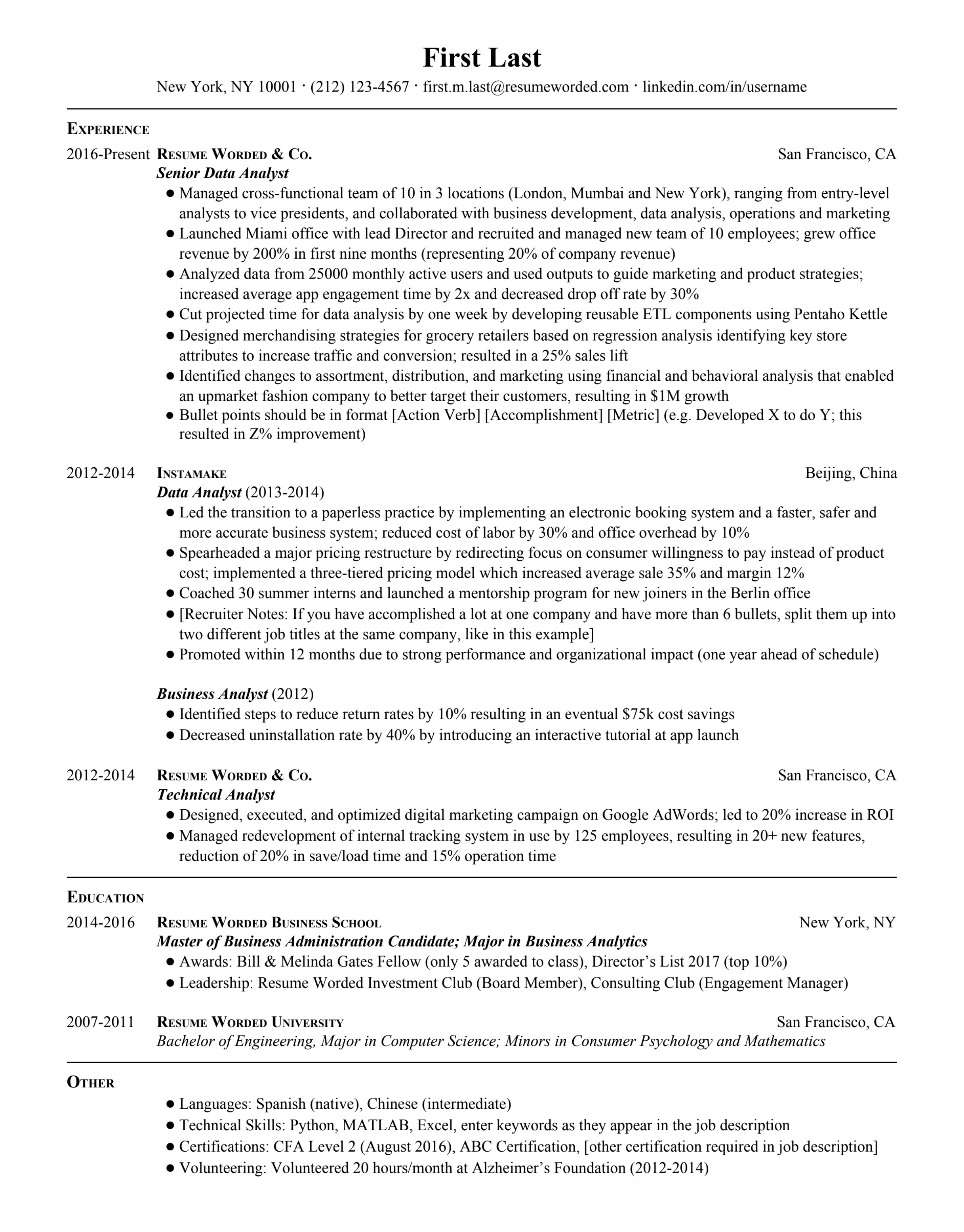 Cfa Level 1 Candidate Resume Sample