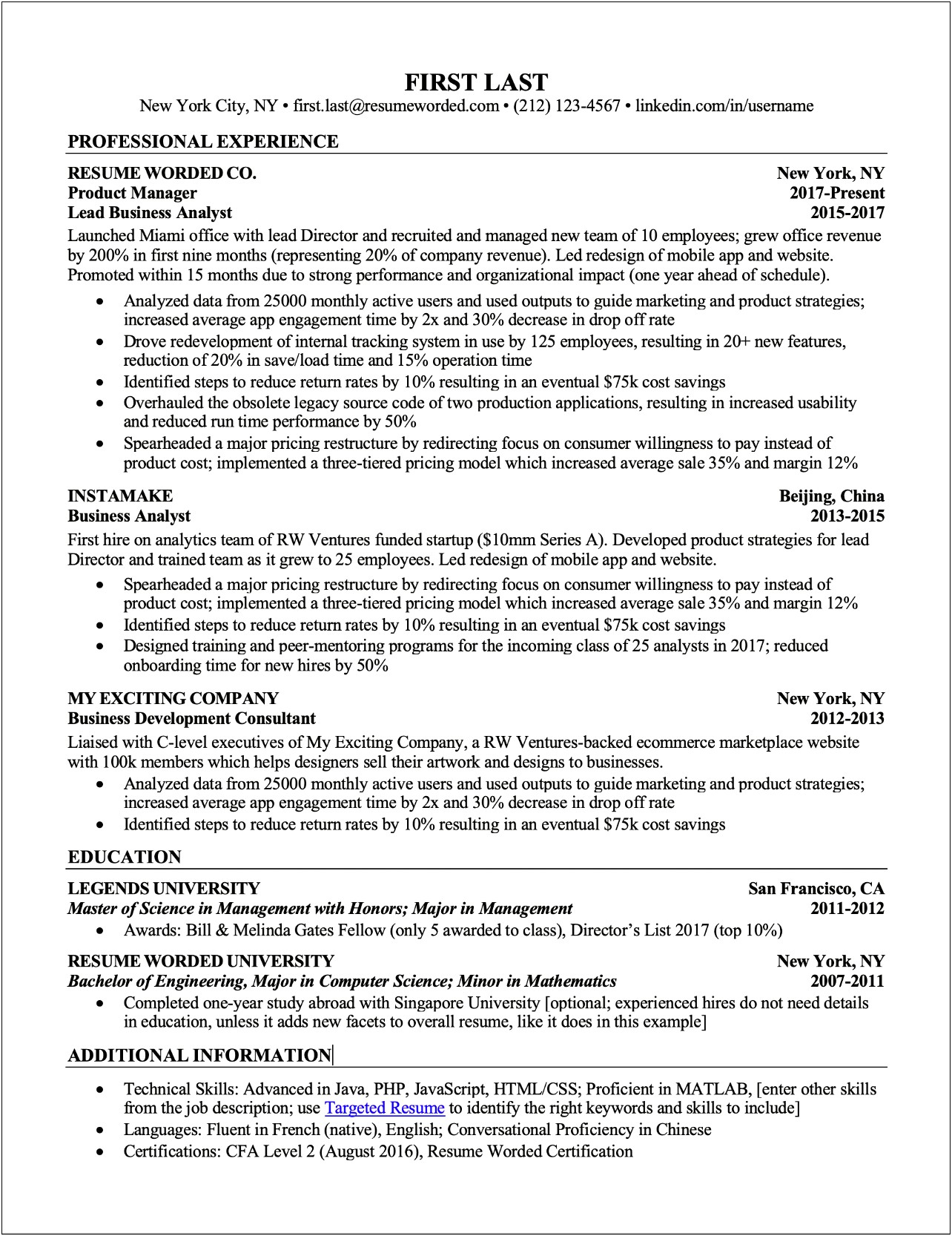 Cfa Level 2 Candidate Resume Sample