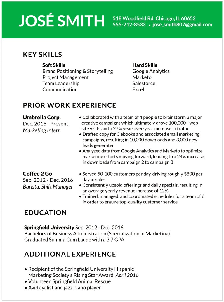 Change In Career Resume Profile Sample 2018