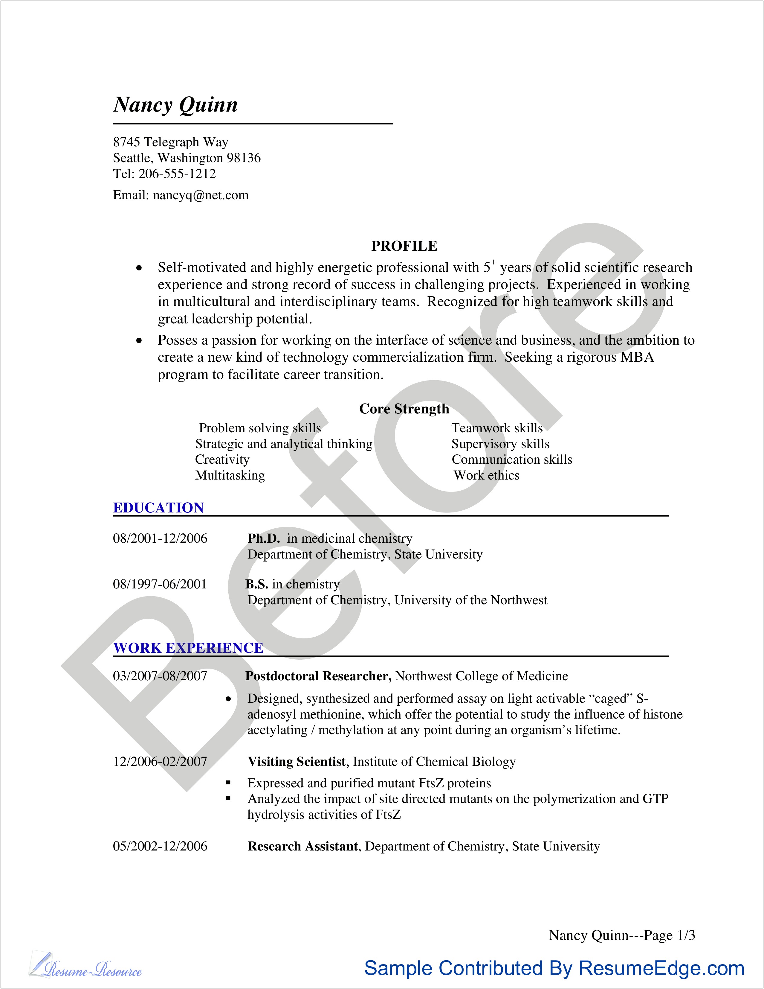 Chemistry Accepted Paper On Grad School Resume