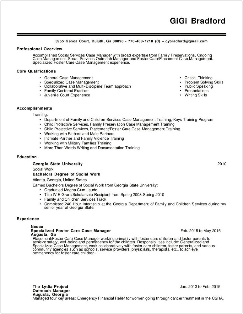 Child Protective Services Social Worker Resume