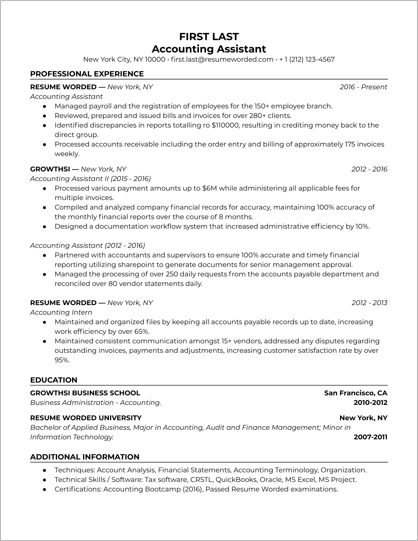 City Clerk 1 Page Resume Sample