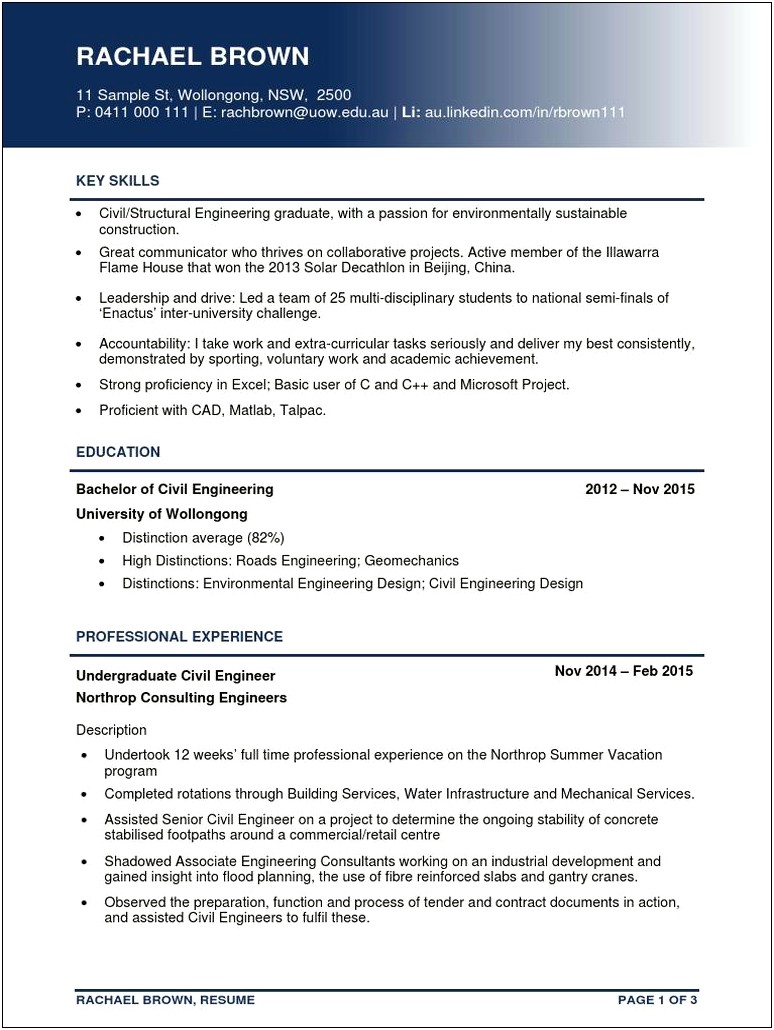 Civil Engineer Resume In Word Format