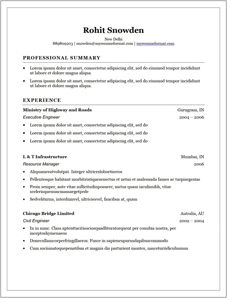 Civil Engineer Resume Template Free Download