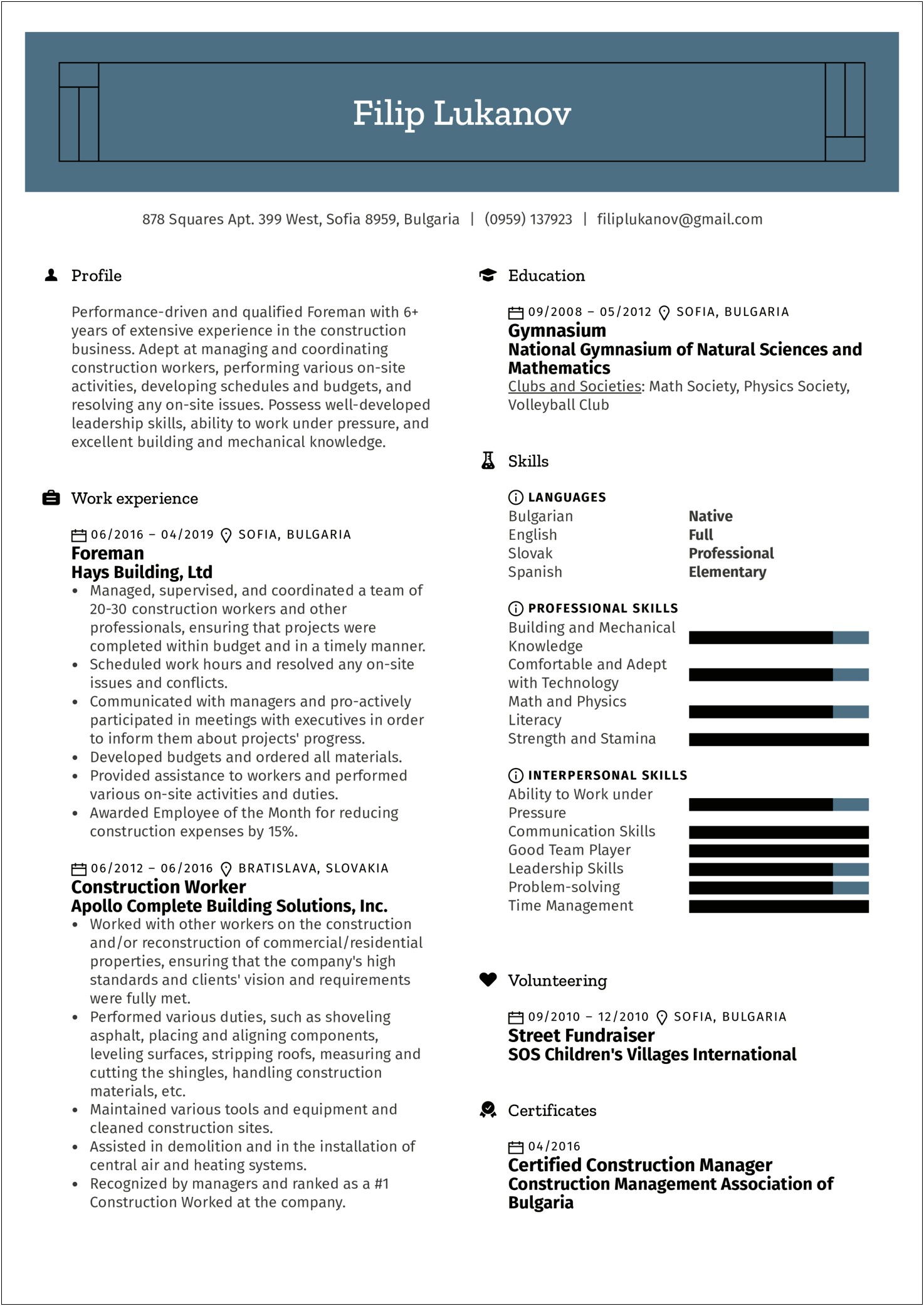 Civil Foreman Resume Format In Word