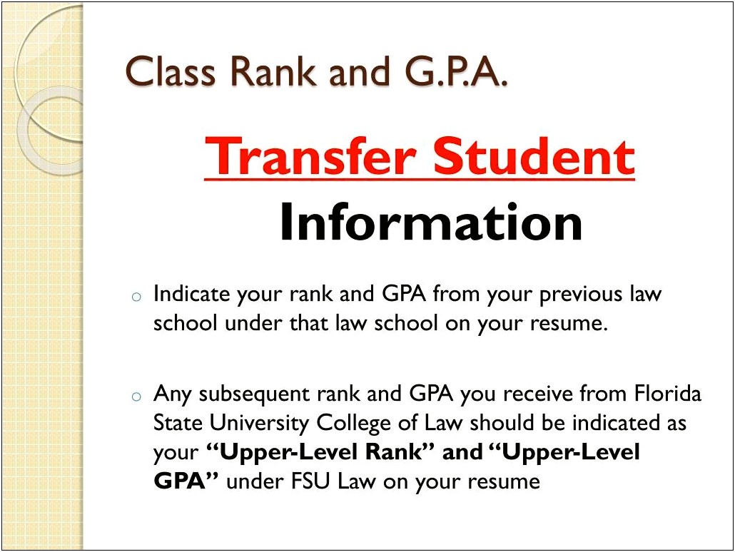 Class Rank On Law School Resume