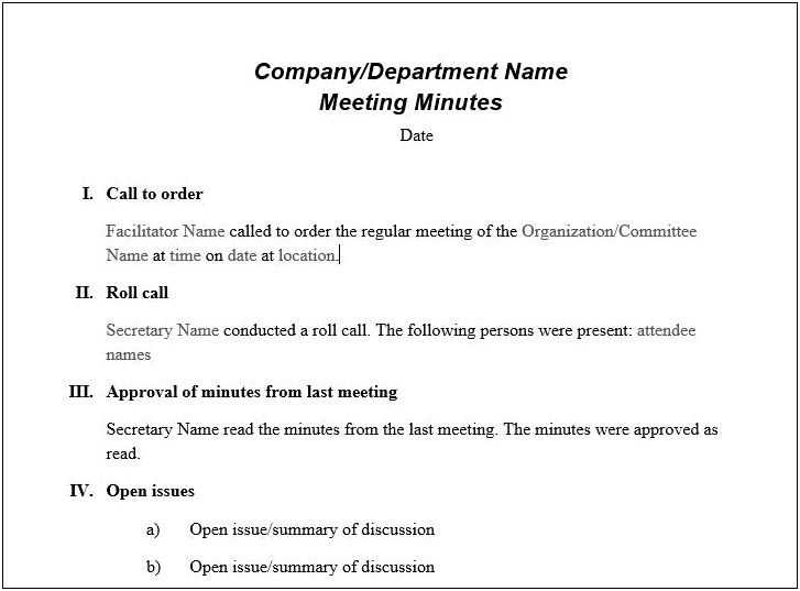 Classic Board Meeting Agenda Template Word Download