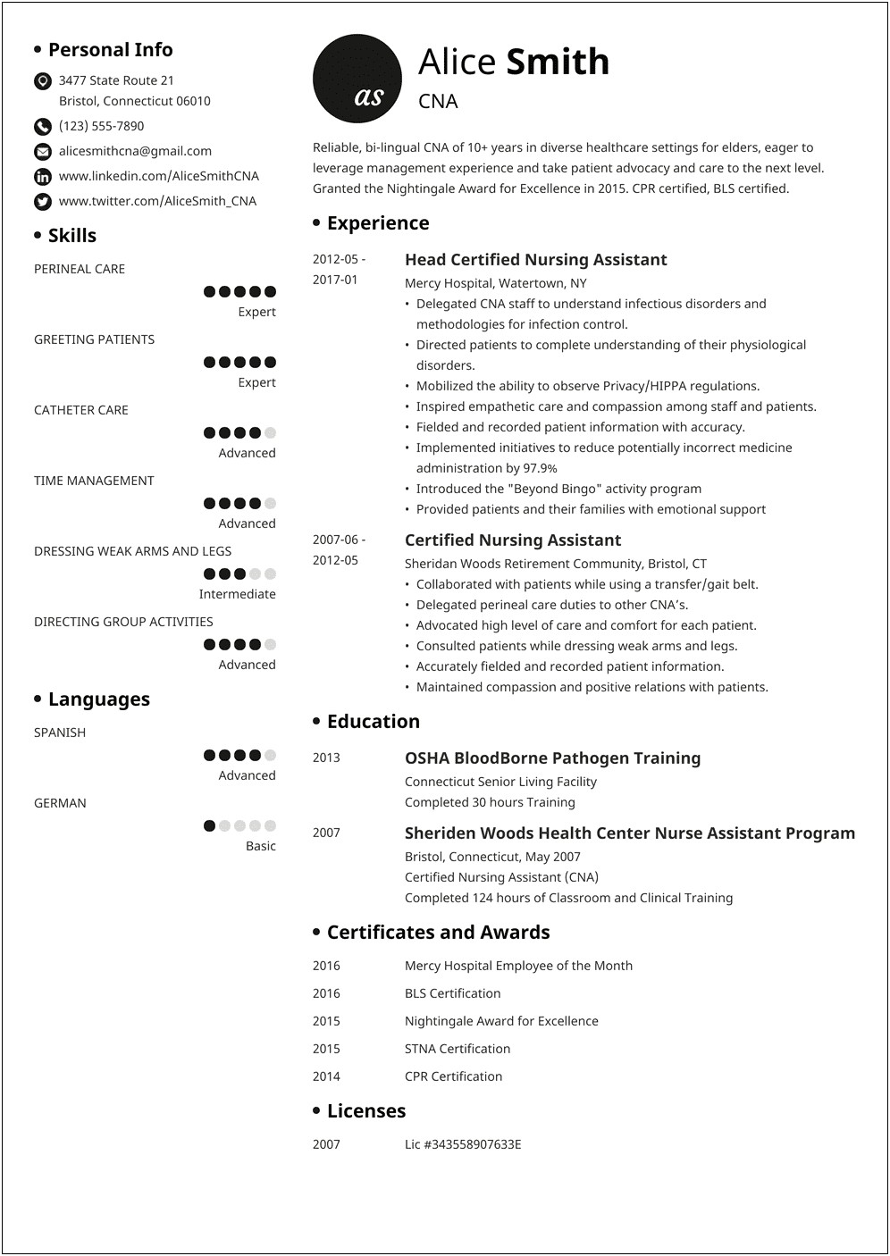 Cna Resume Sample For New Graduate Cna