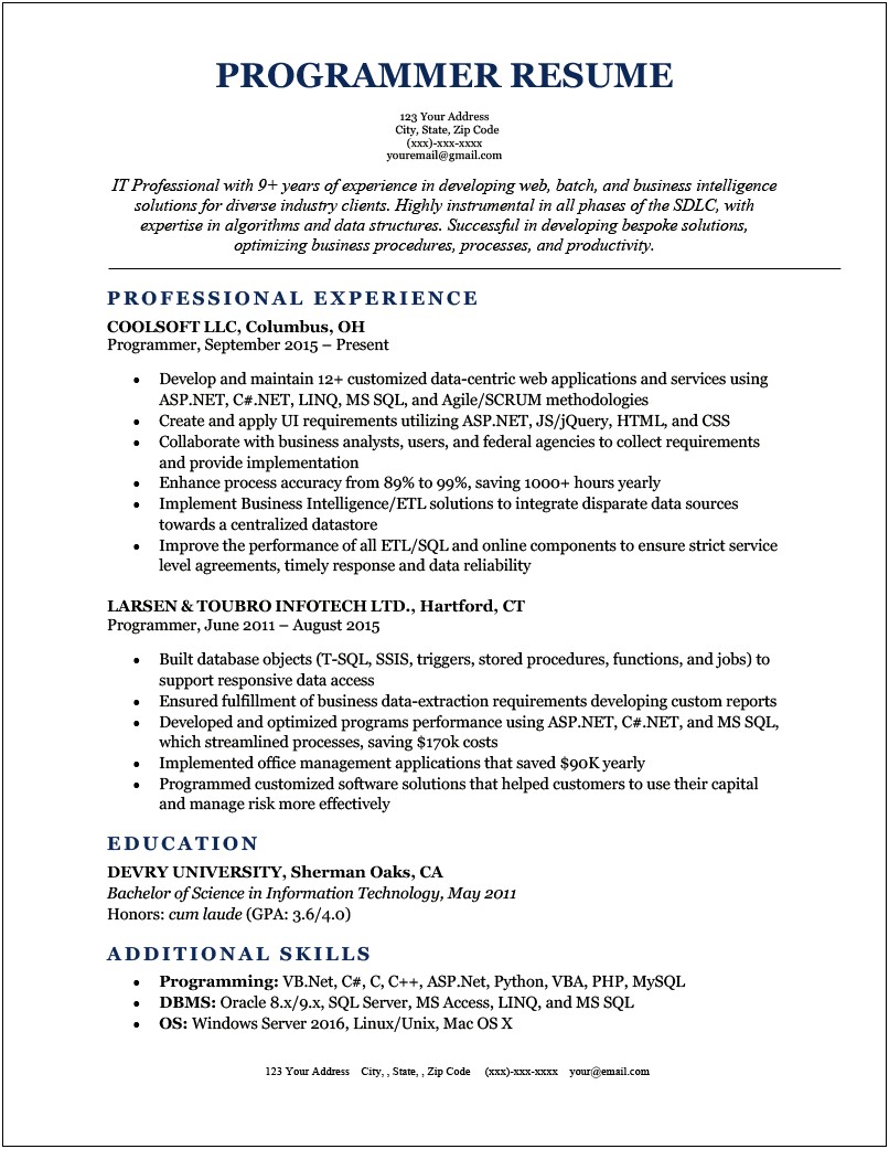 Coding Sample For Skills In Resume