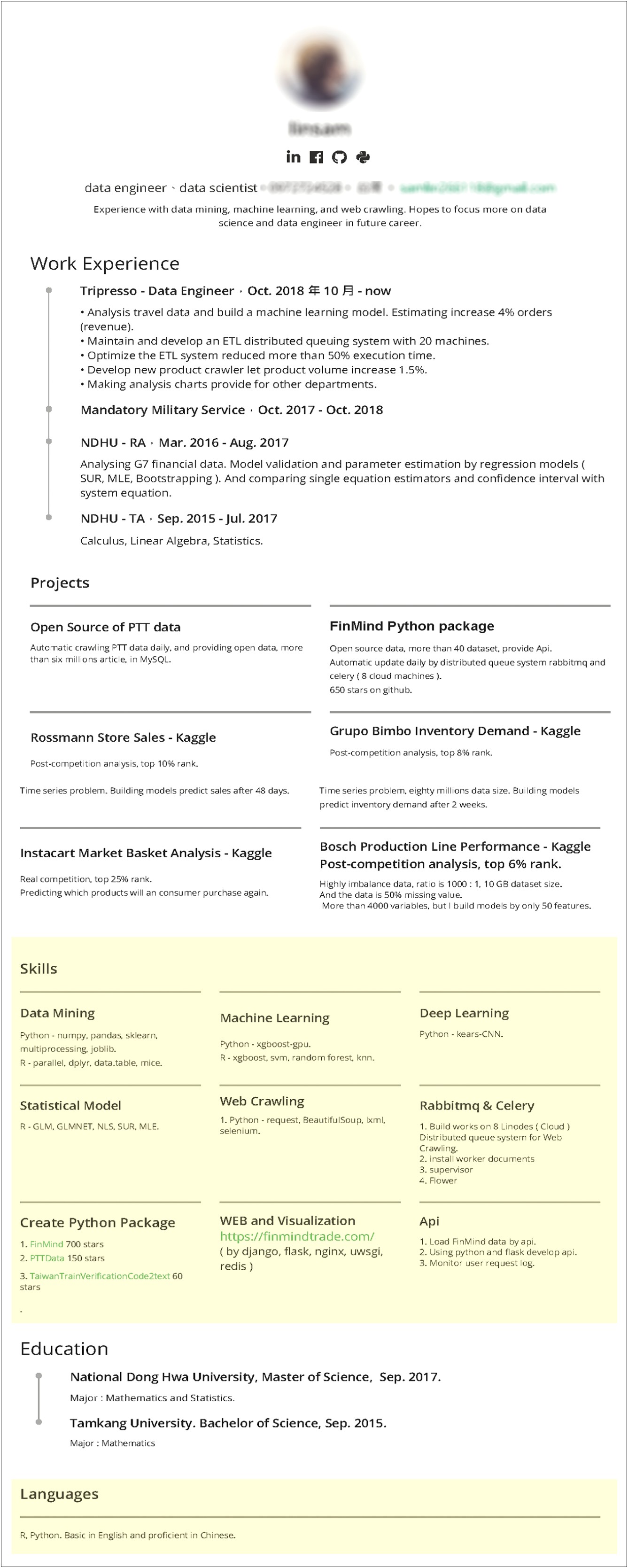 College Python Data Science Academic On Resume Example